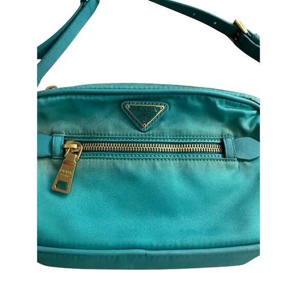 PRADA Testo Tessuto Turquoise Gold Nylon Small Camera Crossbody Bag - Picture 9 of 16